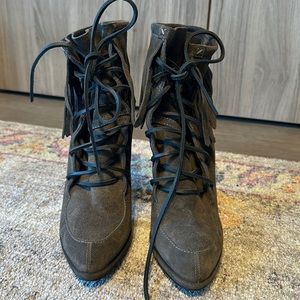Giuseppe Zanotti brown suede fringe booties in size 36